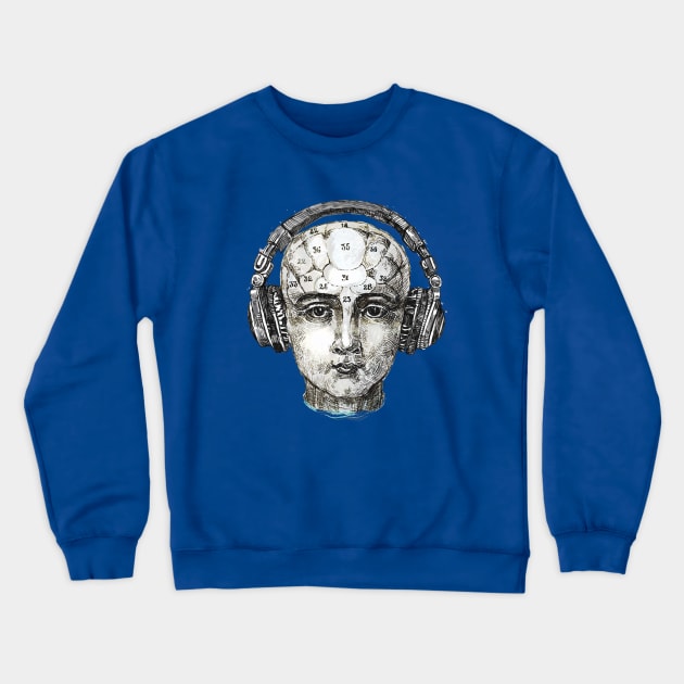 Phrenology head with headphones. Crewneck Sweatshirt by FanitsaArt